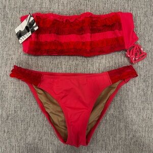 Victoria’s Secret Coral and Pink Ruffled Bikini Set